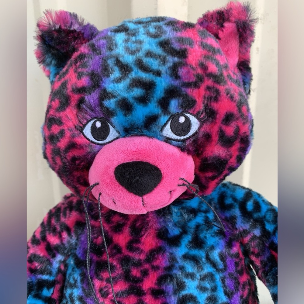 Build-A-Bear Colourful Plush Leopard Stuffed Animal, Pink/Blue/Black, 18” Length - Picture 3 of 7